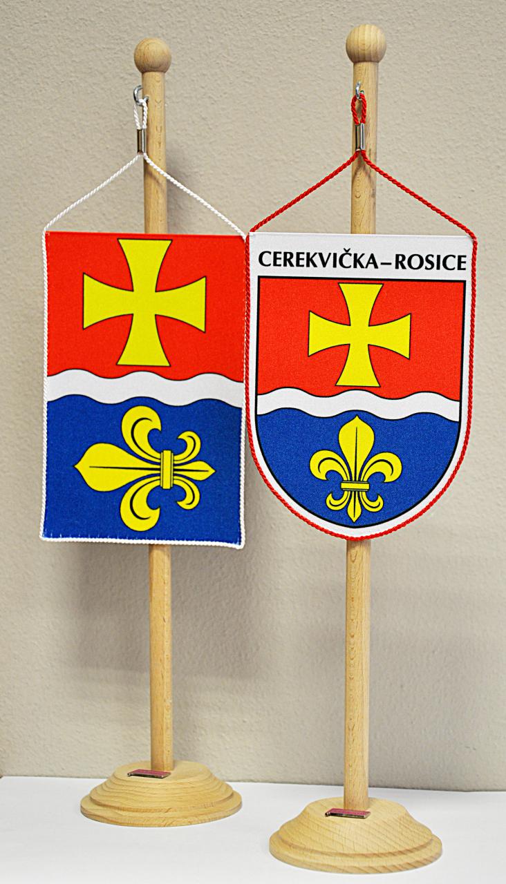 Stolní vlaječky se znakem a názvem obce/města/městyse.
