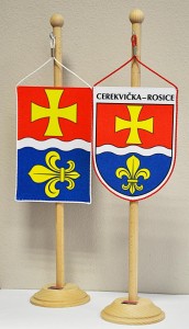 Tištěné saténové stolní vlaječky, realizace pro obec Cerekvička - Rosice.