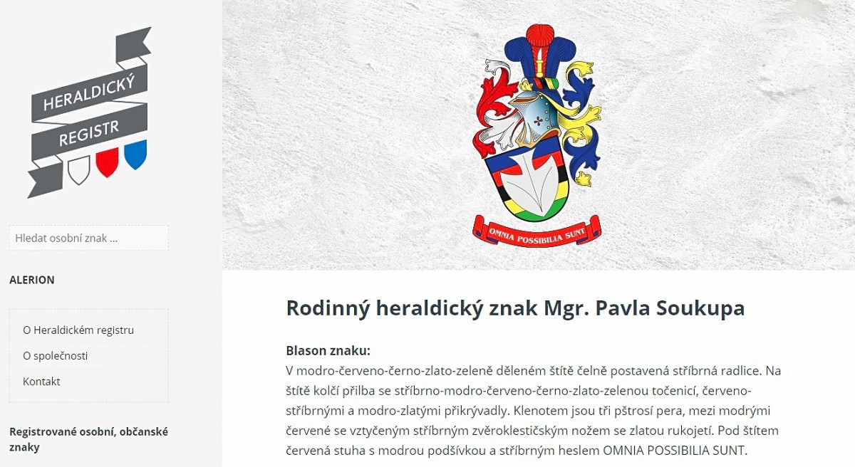 Heraldickyregistr.cz - ukázka registrovaného osobního znaku.