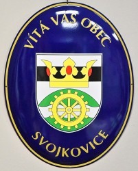 Uvítací smaltovaný ovál pro označení vjezdu do obce Svojkovice, výroba na zakázku.