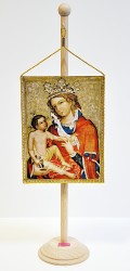 Obraz Madony s Ježíškem v podobě stolní vlaječky.